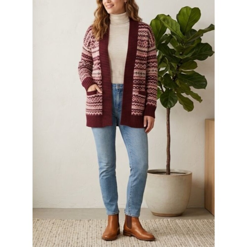 Matilda Jane Sweater Womens Medium Geometric Open Front Pockets Cardigan Casual